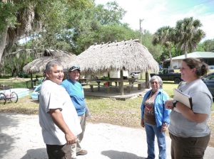THPO employees interviewing Onnie Osceola at the site of her house situated on the same location as the camp she lived in.