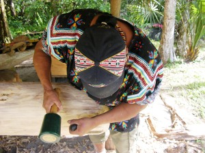 Figure 5: Victor Billie Carving a Totem Pole at the Ceremonial Grounds: Photo Credit: Ellen Batchelor, Head of Security